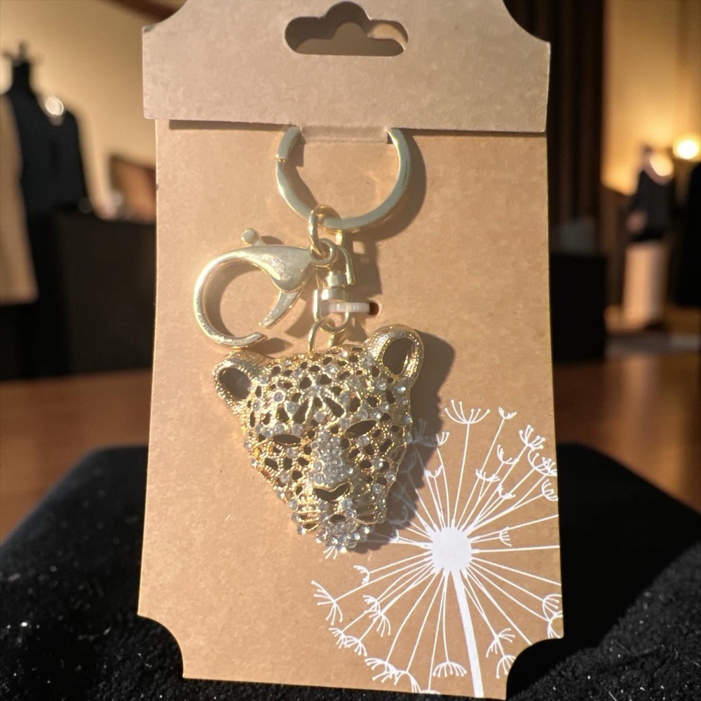 Gold Leopard‎ Keychain – Rhinestone Cheetah Charm for Purse